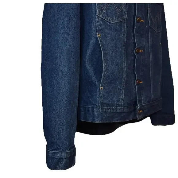 VTG Wrangler Western Denim Jacket Men LG Classic Trucker Dark Blue Jean Button - Picture 4 of 9